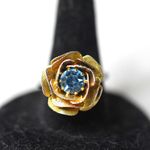 Rare Sarah Coventry Vintage Gold Tone Mesh Blue Crystal Rose Size 9 Glam Ring Photo 0