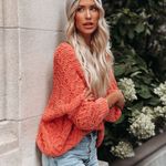 VICI NEW -COLE VALLEY CHENILLE SWEATER - SALMON ORANGE Photo 4