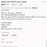 ZARA Women’s  The Truth Slim Distressed Light Wash Jeans—size 4 Photo 6