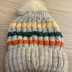 🆕 Pom Pom Decor Striped Knit Tan Beanie OS🆕 Photo 1