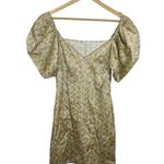 ZARA  Satin Effect Puff Sleeve Floral Mini Dress in Yellow/Pink/Blue Size M Photo 7