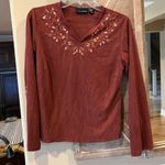 Relativity Western Top Split Long Sleeve Faux Suede Shirt Brown Womens S Embroidered V Neck Photo 11