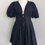 House of Harlow 1960 Black Linen Blend Puff Sleeve Mini Dress Tassel Tie Size 8 Photo 6