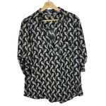 New York & Company Soho Jeans Navy Blue Parrot Print Long Sleeve Blouse L Size L Photo 0