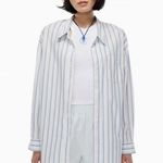 NWT Wilfred Free Aritzia Striped Relaxed Button Down Poplin Shirt Large White Photo 0