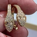 NWT Gold colored Crystal Avenue pave CZ snake head huggie earrings Photo 6