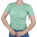 Vintage 90s Pale Green Print Coin Bubble Popcorn Shirt Size M Photo 0