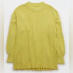 Aerie Buttercream Crewneck Sweater Ribbed Medium Batalia Green Yellow Chartreuse Photo 11
