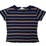 Hippie Rose  Juniors' Striped Lettuce-Edge T-Shirt Baby Tee Navy Small Photo 0