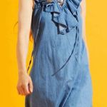 Ethereal boutique Lace Up Frill Neck Chambray denim Dress sz small Photo 0