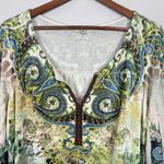 One World  Tunic Top Womens 1X Green Funky Boho Velvet Front Wearable Art to Wear Photo 2