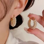 18k gold finished with imitation pearl hoops Photo 2