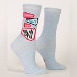Blue Q Light Blue - Damn I Love This Town - Women’s Crew Socks By Fits 5-10 NWT Photo 0
