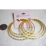 Daisy Fuentes NIP  Triple Textured Gold Tone 3.5" Hoop Lever Back Post Earrings Photo 1