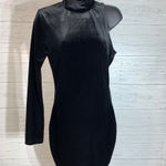 Pam & Gela  Womens Sz S Mock Neck One-Sleeve Velvet Bodycon Dress Black. Photo 6
