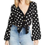 LeRumi polka dot balloon sleeve tie front cardigan‎ Photo 0