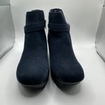 Skechers Women's Navy Suede Wedge Ankle Boots Memory Foam Side Zip Buckle 7.5 Photo 1