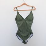 Womens Swimsuit Size L Green One Piece Ruched Minimalist Beach Chic Resortwear Size L Photo 1