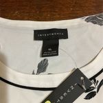 Investments  XL Blouse Ivory Black Floral 3/4 Sleeve Round Neck Stripe Hem​​​ Photo 1