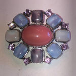 Liz Claiborne Silver Tone Colorful CZ Rhinestone Classic Oval Brooch Pin Photo 1