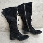 Born Womens Felicia Boot Size 8.5 WIDE CALF Tall Black Suede Block Heel Distress Photo 0