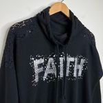 No Boundaries Faith Cowl Neck Shirt Top sheer lace shoulder panel Juniors Large Black Ruching Photo 2