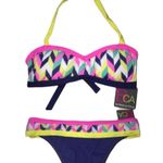 NEW Bca by Rebecca Virtue Chevron Bandeau bikini swimsuit set size S Blue Photo 2