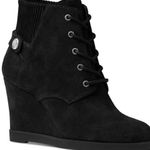 Michael Kors MICHAEL  “Carrigan” Black Suede Wedge Lace Up Booties 8.5 Photo 1