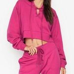 Victoria's Secret Victoria Secret Magenta Lace Up Cropped  Fleece Sweatshirt Size Medium Photo 2