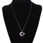 Brilliant Crystal 925 Sterling Silver Moon & Star Necklace Turkish Flag Photo 3