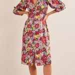 Boden Button Detail Satin Tea Midi Dress Moire Bloom Red Size 6 Photo 2