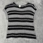 Chico's  Sweater Womens 0 S 4 Black‎ White Open Knit  Short Sleeve Top Coastal Photo 2