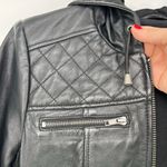 First Classics Black Leather Quilted Hooded Biker Jacket Photo 5