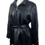 wilson's leather  Vintage Jacket Womens Large Black Full Zip Belted Edgy Chic Photo 1
