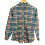 Vintage 70s 80s Plaid Shirt Women Retro Blue Orange Button Photo 0