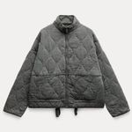 ZARA NWT  QUILTED HEAVY OVERSIZED FULL ZIP ACID WASH GRAY JACKET SMALL Photo 0