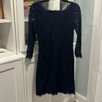 Diane Von Furstenberg  Zarita Midnight Navy Blue Stretch Lace Shift Dress, Size 4 Photo 2