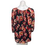 Madewell Black Floral Tie Back Pleated 3/4 Balloon Sleeve Tunic Blouse Top Sz XS Photo 4