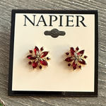 Napier Ruby Red and Gold Floral Holiday Stud Earrings Photo 0