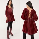 Free People  Dainty Renaissance Daphne Velvet Mini Dress Burgundy Brown Large Photo 5