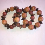 3 Vintage Brown Wooden Beaded Ethnic Tribal Boho Stretchy Bracelets Photo 2