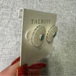 Talbots Carved Floral Rhinestone Round Stud Earrings Blue Teal & White NWT Photo 5