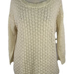 Covington  Sz XL Gold Metallic 3/4 Sleeve Crew Neck Sweater Cream Textured Front Photo 0