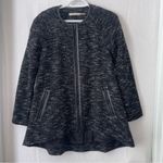 Alice + Olivia black white tweed high low leather trim wool zip front jacket XS Photo 0