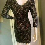 Eliza J  Dress Womens 4 Black Lace Overlay Knee Length Event Party Sheath #304 Photo 7