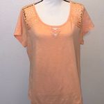 French Laundry  peach orange lace keyhole front short sleeve shirt Photo 0