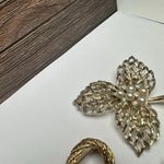 Flower, Ribbon Bow, Leaf 2 With Faux Pearl Gold Tone Brooch Pin Lot Of 3 Photo 1