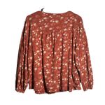 Lucky Brand  Floral Peasant Blouse Women's XL Rust Pink Long Sleeve V-Neck Top Photo 3