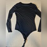 Elodie Women's Black Ribbed Crewneck Long Sleeve Thong Bodysuit SZ L Photo 6