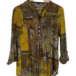 Ava & Grace Patchwork Paisley Collared Button Shirt Women Size S Yellow Brown Photo 0